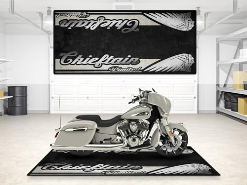 Parking Mat for Chieftain Limited Motorcycle Model, Display and Pit Mat, Washable Non-Slip Garage, Showroom Mat (Silver Quartz Metallic, Size 2: 102 x 47/260 x 120 cm) - color: Silver Quartz Metallic, size: Size 2: 102 x 47 "/ 260 x 120 cm
