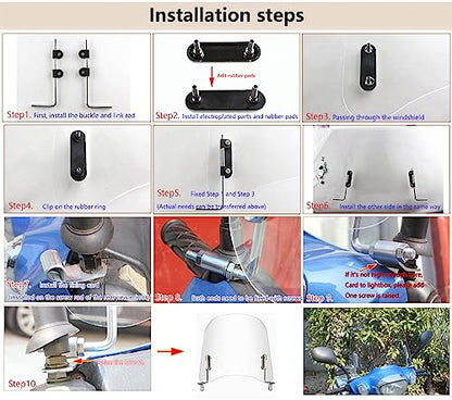 Mokuo Univeral Motorcycle Windscreen 17.2" x 16.5" Large Size Wind Splitter Wind Deflector Windshields Fit for Honda PCX150 Yamaha Zuma Scooter Chinese Mopeds