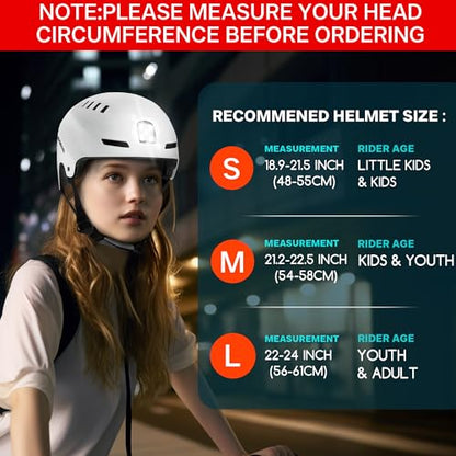 DKONI Bike Helmet with LED Lights Bicycle Helmets Commuter Cycling Helmet USB Rechargeable Front & Back LED Light Helmet for Adult Men Women - color: White, size: Large: 22-24 inch (56-61cm)