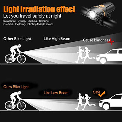 Bike Lights, Super Bright Bike Front Light 1200 Lumen, IPX6 Waterproof 6 Modes Cycling Light Flashlight Torch with USB Rechargeable Tail Light(USB Cable Included) - color: Black