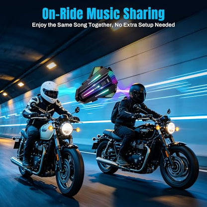 Motorcycle Helmet Bluetooth,6.0 Communication Helmet Speakers Dual Intercom & Music Sharing, Universal Bluetooth Pairing, 4 Custom RGB Light Modes, 2 Mics, IPX6 Noise Cancellation