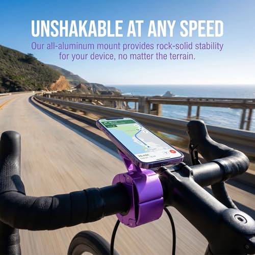 2 Pack Universal Aluminum Bike Phone Mount Anti-Shake Motorcycle Cell Holder for Phones CNC Metal Handlebar Bracket for Road & Mountain Bikes-Purple - color: Purple