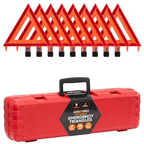Xpose Safety Reflective Emergency Triangles – 9 Kits (27 Triangles) – DOT Approved Roadside Car Safety Warning Reflectors – Red & Orange Automotive Vehicle Hazard Visibility Markers - size: 9 Packs