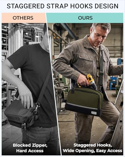2 Pack Small Tool Bags Zipper Pouch for Organizing, with Adjustable Shoulder Strap & Carabiner, Utility Small Tool Pouch with Multi Pocket Compartments and Label Area (12" & 10") - color: Orange/Green