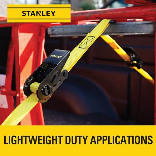 STANLEY S9500 Black/Yellow 1" x 10' Ratchet Straps - Light Cargo (300 lb Working Load / 900 lb Break Strength),4 Count (Pack of 6) - size: 1" x 10' (Pack of 6)