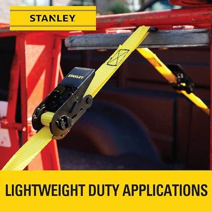 STANLEY S9500 Black/Yellow 1" x 10' Ratchet Straps - Light Cargo (300 lb Working Load / 900 lb Break Strength),4 Count (Pack of 6) - size: 1" x 10' (Pack of 6)
