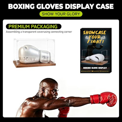 Boxing Glove Display Case, Clear Acrylic Showcase with Wood Base Plank for Single Glove, Full Size UV Protection Souvenirs and Collectibles Box,Ideal Gift for Boxing Fans, Athlete - size: 14ln×9ln×1.5ln