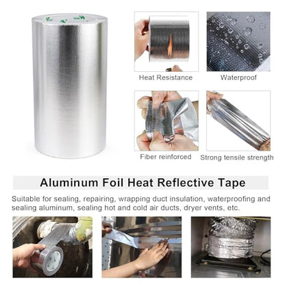 BOMEI PACK Adhesive Aluminum Foil Heat Shield Tape 1Pack 8inch x 66ft, Barrier Fiberglass Thermal Insulation Reflective Material High Temp Protectionn - size: 8in*66ft