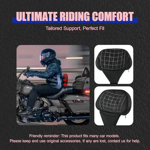 Rider Driver Backrest, Detachable Adjustable Plug-in Rider Backrast Fit for Harley Davidson Touring Road Glide Electra Glide Street Glide Road King CVO 2009-2026, Black Diamond Grid - color: Black New