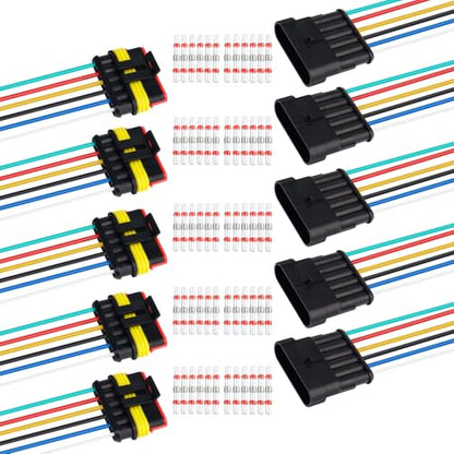 TMH 10Pcs 6 Pin Electrical Connector Male and Female, 10cm. 22 AWG Waterproof Wire Connectors 6 Way with Heat Shrink Tubing for Car Truck Boat Wire Connection (5 Set) - size: 6 Pin - 5 Sets