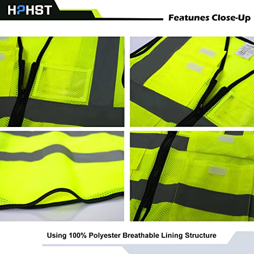 5 Pockets High Visibility Reflective Safety Vest,Zipper Front, Meets ANSI/ISEA Standards - color: Yellow-mesh, size: XX-Large