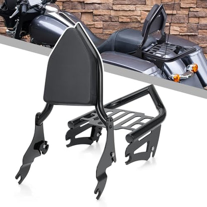 Detachable Sissy Bar Backrest+Luggage Rack Rear Grab Handles Bracket Kit, Fit for Harley Touring Street Glide Road King Road Glide Electra Glide 2009-2025 (Gloss Black) - color: Gloss Black