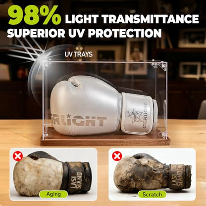 Boxing Glove Display Case, Clear Acrylic Showcase with Wood Base Plank for Single Glove, Full Size UV Protection Souvenirs and Collectibles Box,Ideal Gift for Boxing Fans, Athlete - size: 14ln×9ln×1.5ln