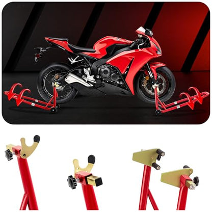 Universal Motorcycle Stand Front Rear Combo, 1000 LBS Heavy Duty Wheel Lift Stands with U Adjustable Swingarm, fits for Diversity of BMW, Suzuki, Yamaha, Honda, Kawasaki, Red - color: Red-2pcs