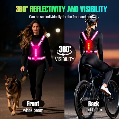 YOSKY 8 LED Running Reflective Gear Rechargeable Adjustable Running Lights Vest Safety Night Reflective Vest - color: Pink