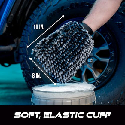 VIKING Car Wash Mitt, Microfiber for Car Cleaning, Premium Chenille, Black, 10 inch x 8 inch, 2 Pack - color: Black