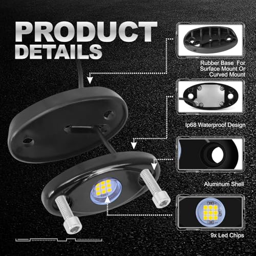 4Pods LED Rock Lights White LED Neon Underglow Light for Car Truck ATV UTV SUV Boat Underbody Glow Trail Rig Lamp Waterproof (White) - color: White