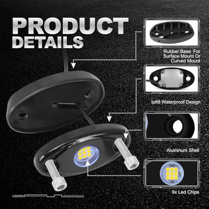 4Pods LED Rock Lights White LED Neon Underglow Light for Car Truck ATV UTV SUV Boat Underbody Glow Trail Rig Lamp Waterproof (White) - color: White