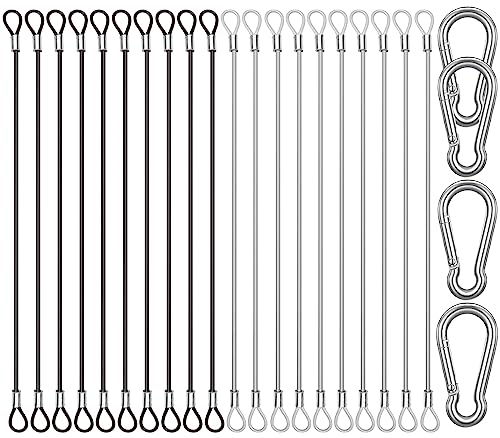 20 Pack 10 Inch(25cm) Stainless Steel Tethers with 4 Pcs Spring Snap Hook Clips, Steel Wire Cable with Loops Vinyl Cover Coated Short Rope Lanyard Lock Tether Chains, 2 Colors - color: 20p-25cm-2colors