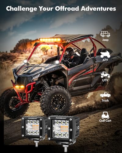 Auxbeam 6 Modes Amber White Series LED Cubes, 3Inch 72W LED Pods Dual Color Off-Road Strobe Lights, Spot Flood Combo Driving Offroad Ditch Lights Flashing Warning Functional, Pair - color: 3"