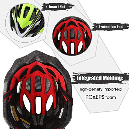 Bike Helmet Men Women, Shinmax Bicycle Helmet with Rear Light and Detachable Visor - color: Black/Green, size: Large (57-62 cm)