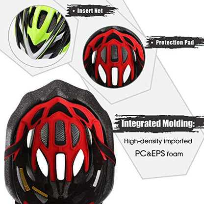 Bike Helmet Men Women, Shinmax Bicycle Helmet with Rear Light and Detachable Visor - color: Black/Green, size: Large (57-62 cm)