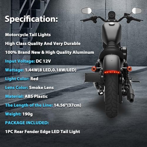 1PC Motorcycle Tail Light Chopped Rear Fender Edge LED Brake Light License Plate Light Stop Running Light for XL 883N 1200N XL1200V XL1200X (Smoke Shell) - size: NO.1-Smoke Shell