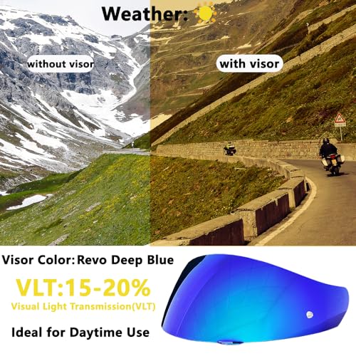 HJ-17 Helmet Visor Replacement,UV Protective Helmet Face Shield Compatible with CL-MAX II,IS-MAX BT,SY-MAX III,IS-MAX II,CL-MAX 3,C90,C91,C91N(Revo Deep Blue-Day Use) - color: Revo Deep Blue-day Use Only