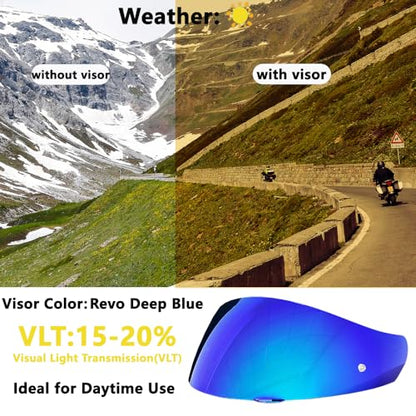 HJ-17 Helmet Visor Replacement,UV Protective Helmet Face Shield Compatible with CL-MAX II,IS-MAX BT,SY-MAX III,IS-MAX II,CL-MAX 3,C90,C91,C91N(Revo Deep Blue-Day Use) - color: Revo Deep Blue-day Use Only