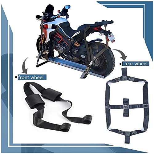 Motorcycle Rear Wheel Tie Down Strap and Bar Harness Handlebar, Universal Soft Loop Strap Wheel Transport Balance Tire Straps for Trailer Scotter and Motorcycle (Handlebar and Real Straps) - style: Handlebar and Real straps