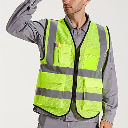 XIAKE Reflective Safety Vest for Men & Women High Visibility Class 2 Vest with Pockets Meets ANSI Standards - color: Yellow Mesh - B525, size: X-Large