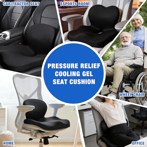 Seat Cushion with Back Support,Cooling Gel Lumbar Support Pillow for Office Chair,Ergonomic Office Chair Cushions for Sciatica and Tailbone Pain Relief,Memory Foam L-Shaped Seat Cushions for Work