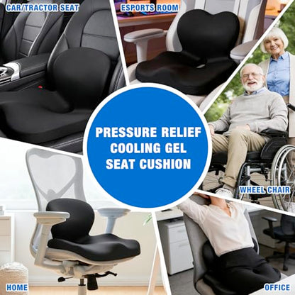 Seat Cushion with Back Support,Cooling Gel Lumbar Support Pillow for Office Chair,Ergonomic Office Chair Cushions for Sciatica and Tailbone Pain Relief,Memory Foam L-Shaped Seat Cushions for Work