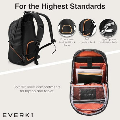EVERKI Glide 26.5L Laptop Backpack – Reflective Strips for Motorcycle, Business Travel Backpack Carry On Flight Approved with Laptop Compartment & Corner Protection, Fits Laptops up to 17.3" - Black - size: 26.5 Liters