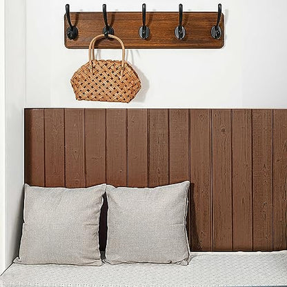 WEBI Coat Rack Wall Mount,Coat Hooks Wall Mounted,16" Hole to Hole,Coat Hanger Wall,Hook Rack Rail,5 Hooks for Hanging Jacket,Clothes,Hats,Rustic Brown - color: Brown Wood/Black Hook, size: 17.3 Inch-5 Hooks