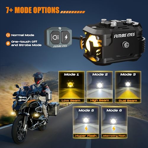Future Eyes LED Motorcycle Fog Lights, 360° Adjustable Auxiliary Lights, Waterproof Off-Road Driving Light for Night Riding, Amber/White High & Low Beam, Compatible with Motorcycles, ATVs, and UTVs