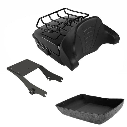TCMT Chopped Motorcycle Trunk Box Backrest Mounting Luggage Rack Fit For Harley Touring 1997-2008 Road King Road Street Electra Glide Pack - color: Set B2 Black Latches#Black Rack