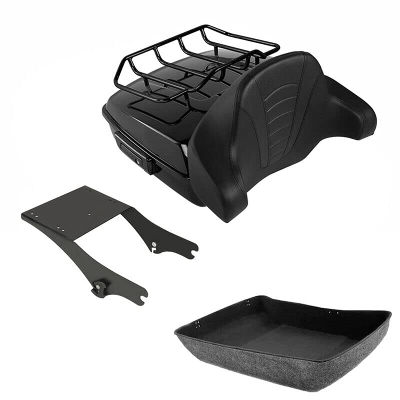 TCMT Chopped Motorcycle Trunk Box Backrest Mounting Luggage Rack Fit For Harley Touring 1997-2008 Road King Road Street Electra Glide Pack - color: Set B2 Black Latches#Black Rack