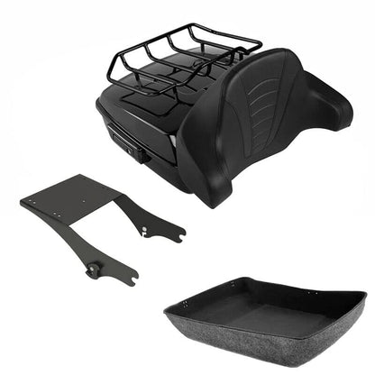 TCMT Chopped Motorcycle Trunk Box Backrest Mounting Luggage Rack Fit For Harley Touring 1997-2008 Road King Road Street Electra Glide Pack - color: Set B2 Black Latches#Black Rack