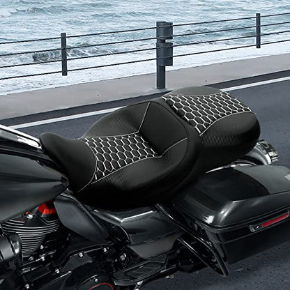 C.C. RIDER Driver& Passenger Seat Mammock Seat Fit For Harley Touring 2009-2023 Road Glide Street Glide Road King Electra Glide CVO Models 2009-2022, Extended Reach - color: 38# White
