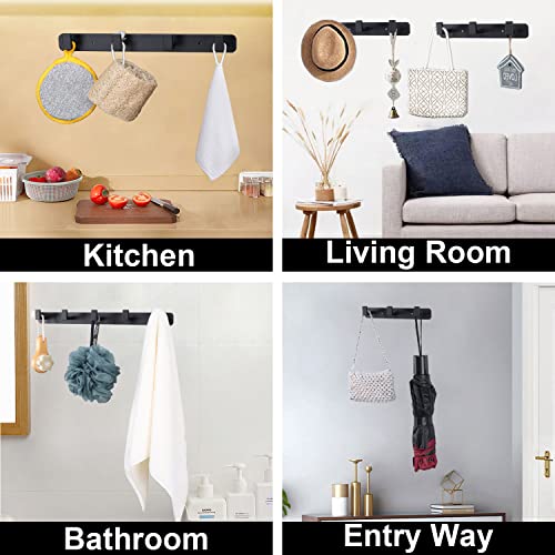 Coat Rack, Heavy Duty Stainless Steel 4 Tri Coat Hook Hanger, Wall Mounted Wall Hooks, Rustic Clothes Hook/Key Hook Rail for Bathroom Kitchen Entryway(2 Pack, 4 Hook Black) - color: Black, size: 4 Hook-2 Pcs