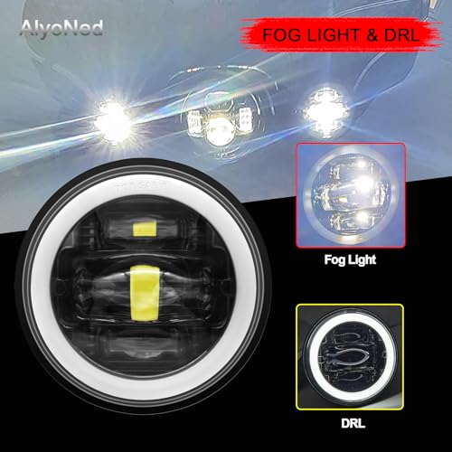 AlyoNed 2024 New 4.5" inch LED Passing Lights Fog Lamps Driving Light DRL White Halo DOT Kit for Motorcycle Auxiliary Light Bulb Projector Driving Lamp Black - color: Black