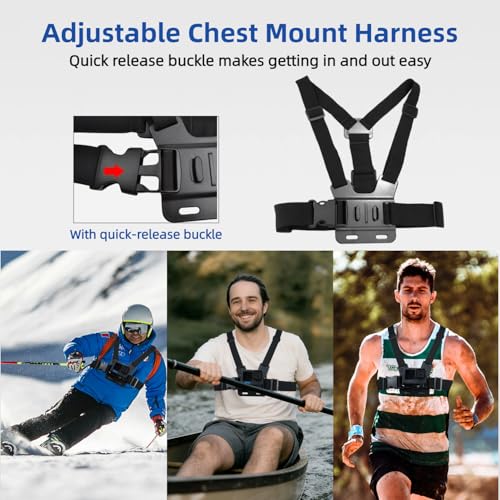 Action Camera Accessories Head Strap + Chest Mount + Wrist Strap Compatible with Gopro Hero 13/12/11/10/9/8/7/6/5/Max, AKASO EK7000/Brave 4/7 LE/V50X, DJI Osmo, VEMONT/WOLFANG/Icefox/Apexcam
