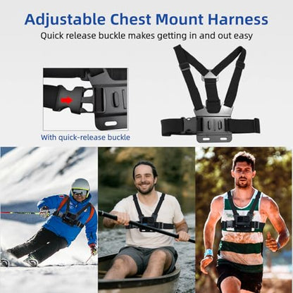 Action Camera Accessories Head Strap + Chest Mount + Wrist Strap Compatible with Gopro Hero 13/12/11/10/9/8/7/6/5/Max, AKASO EK7000/Brave 4/7 LE/V50X, DJI Osmo, VEMONT/WOLFANG/Icefox/Apexcam