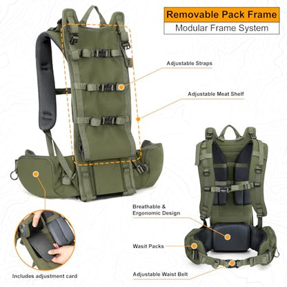 MOXULE Pro 5000 Frame Backpack - Meat Hauler Pack with Rain Cover for Outdoor- Lightweight, Green - color: Green 80l