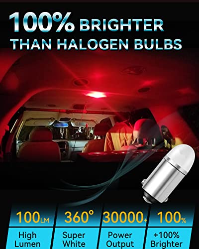Keiurot 1893 Led Bulb 1895 1815 1816 53 57 Bulb BA9S Led Bulb for Indicator Lights Car Dome Map Trunk License Plate Courtesy Step Light Red DC AC 12V, 10-Pack - color: Red BA9S Led Bulb