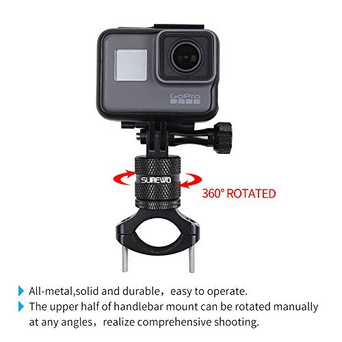 Bike Mount for Action Cameras, Aluminum Handlebar Mount Compatible with GoPro Hero 13/12/11/10/9/8/7/6/5 Black, GoPro Max, DJI Osmo Action 5/4/3/2, Crosstour and More