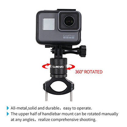 Bike Mount for Action Cameras, Aluminum Handlebar Mount Compatible with GoPro Hero 13/12/11/10/9/8/7/6/5 Black, GoPro Max, DJI Osmo Action 5/4/3/2, Crosstour and More