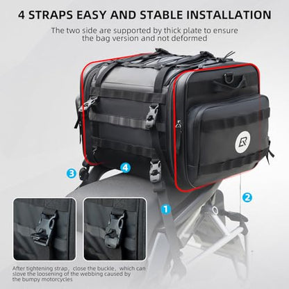 ROCKBROS Motorcycle Tail Bag 50L Expandable Travel Luggage Bag Motorcycle Rear Seat Saddle Bag, Motorbike Accessories Storage Bag with Waterproof Rain Cover Black