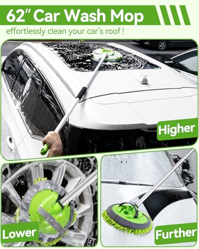 8Pcs Car Wash Kit, 62’’ Car Wash Brush with Long Handle, Microfiber Carwash Kit Set, Car Washing Supplies for Cars RV Truck Exterior - color: Car Wash Kit